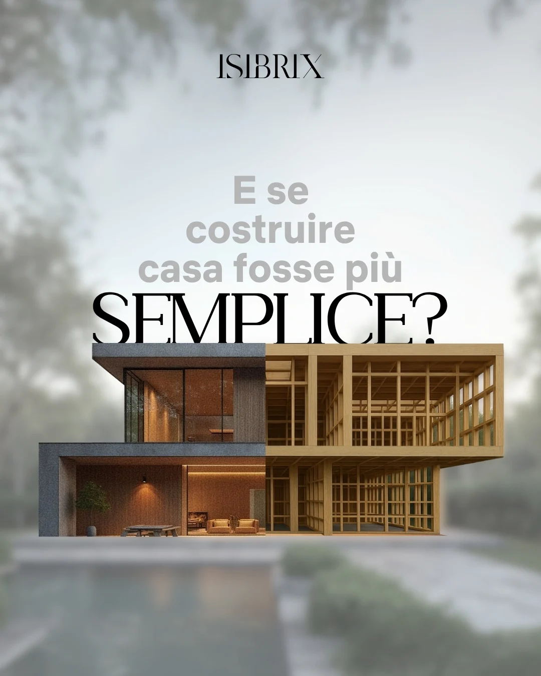 Slide 1: «E se costruire casa fosse più semplice?» sopra una casa metà finita e metà struttura in legno