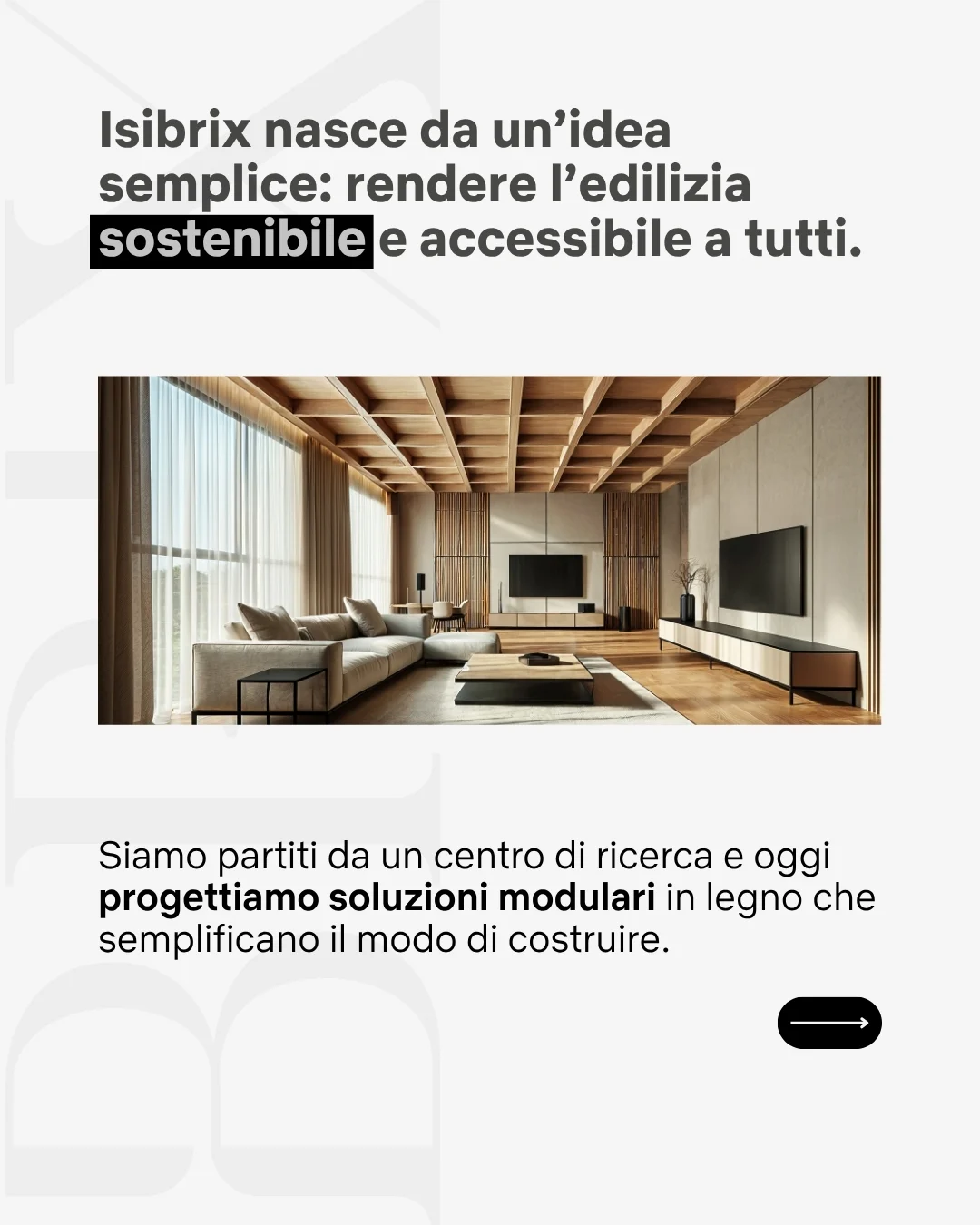 Slide 2: chi è Isibrix, con la foto di un soggiorno con soffitto in travi di legno